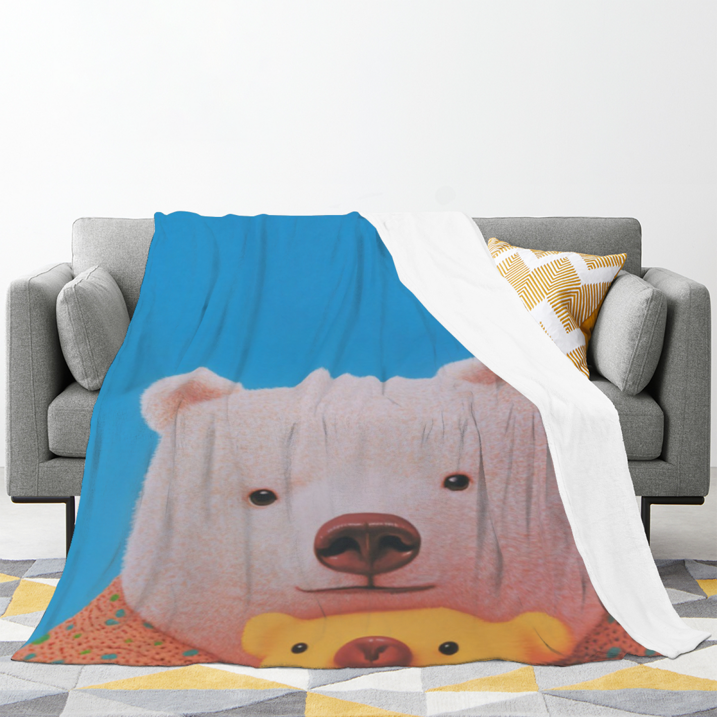 Cute Teddy Bear Flannel Throw Blanket ¨C Blue Background Adorable Animal Design