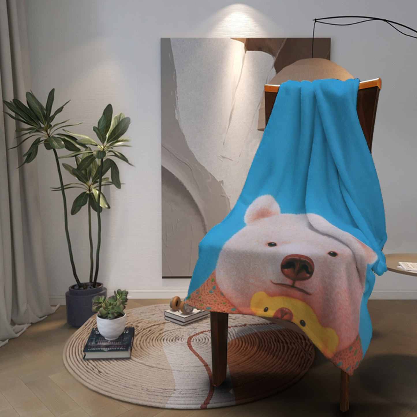 Cute Teddy Bear Flannel Throw Blanket ¨C Blue Background Adorable Animal Design