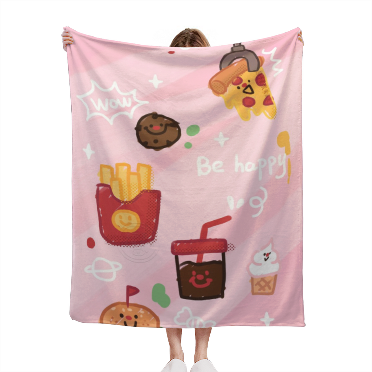 Pink Snack Time Kawaii Plush Flannel Throw
