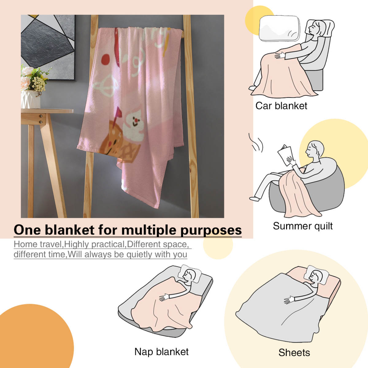 Pink Snack Time Kawaii Plush Flannel Throw