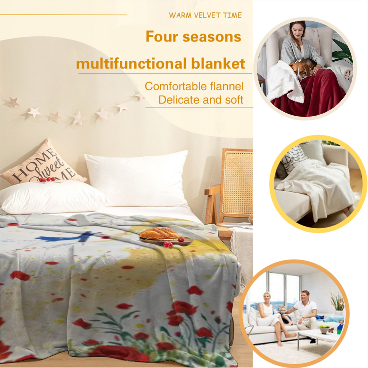 Pastel Multicolor Whimsical Decor All-Season Flannel Blanket ¨C Dewdrop Thicket Edition