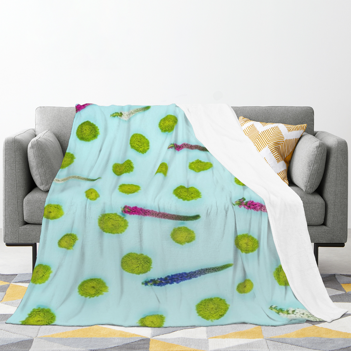 Dewdrop Treasure Expressive Print Flannel Sofa Throw in Creamy Ivory