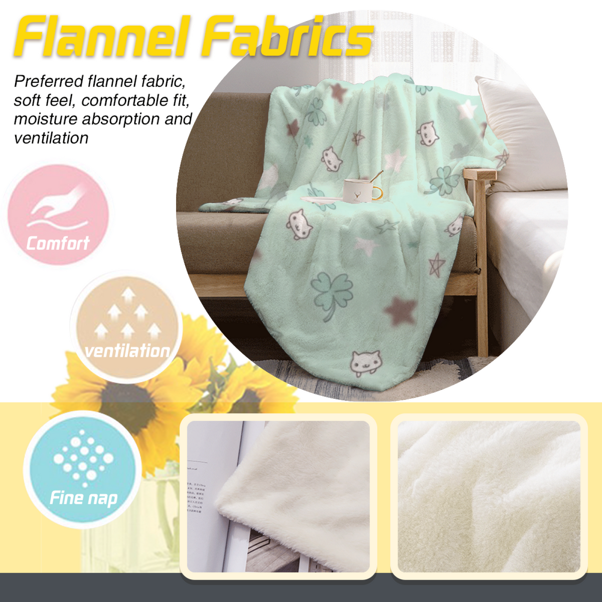 Misty Petal Creamy Ivory Art Flannel Throw Blanket