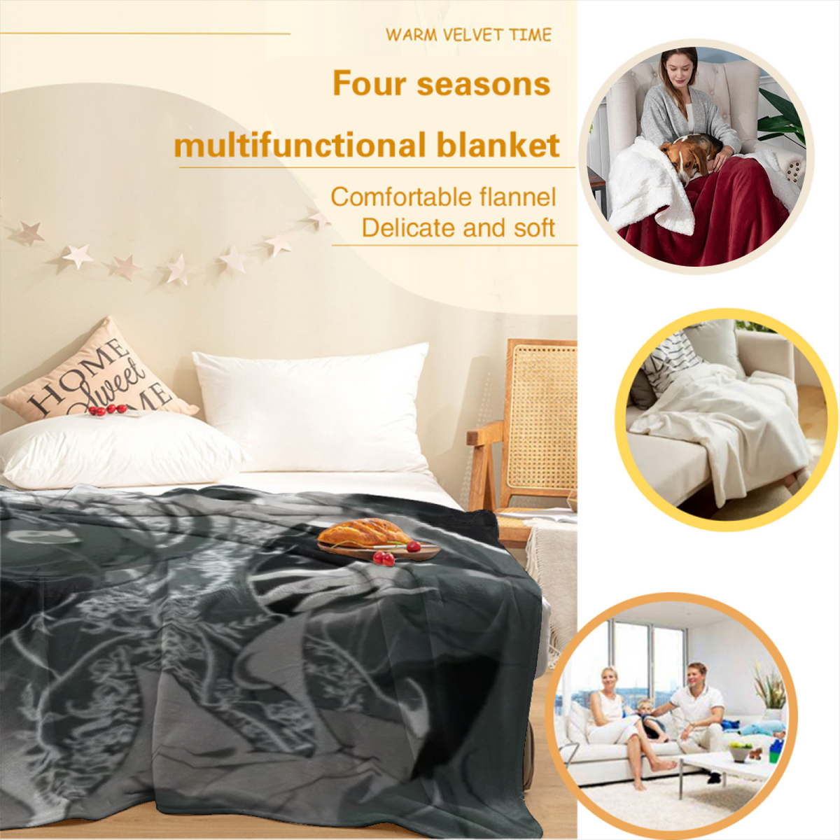 Enchanted & Nectar Playful Graphic Plush Flannel Throw