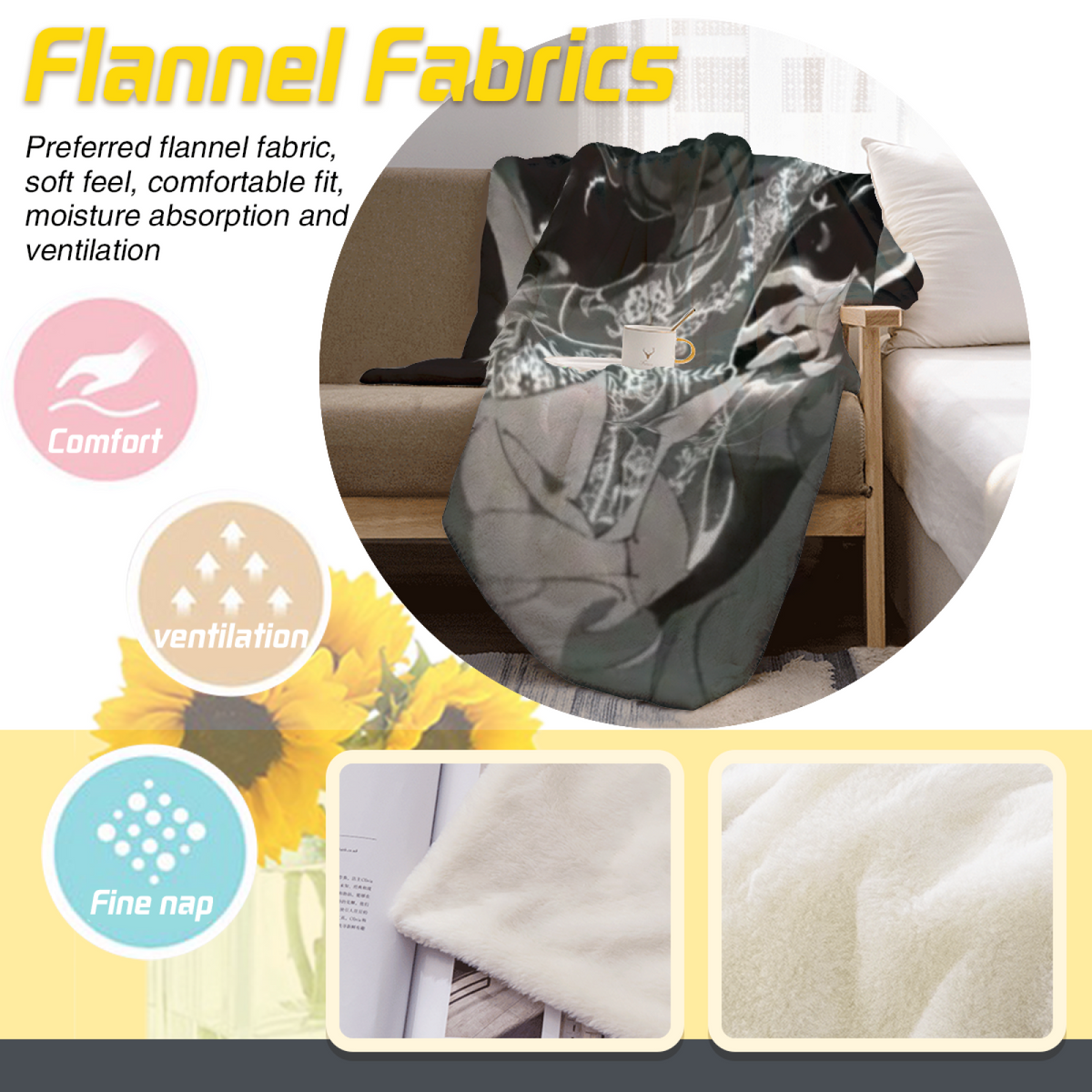 Enchanted & Nectar Playful Graphic Plush Flannel Throw