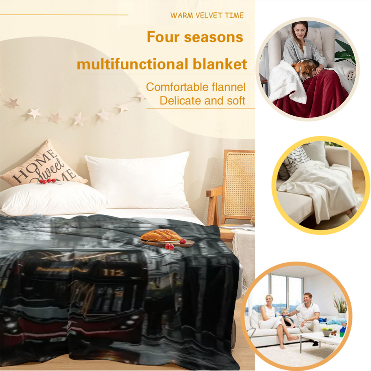 Soft Minimalist All-Season Flannel Blanket ¨C Orchard Blossom Collection