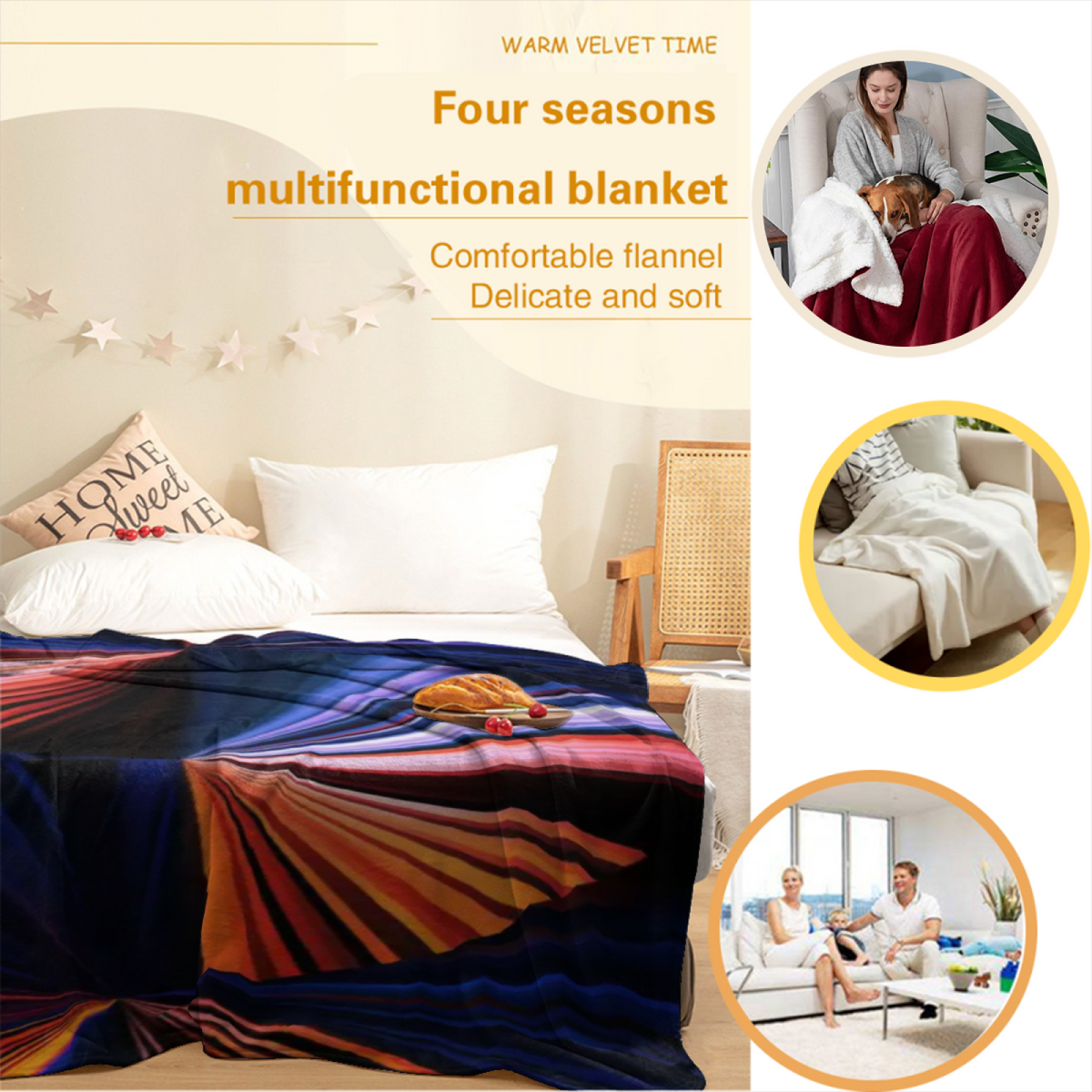 Pastel Multicolor Whimsical Decor Plush Flannel Throw ¨C Tangerine Ripple Edition