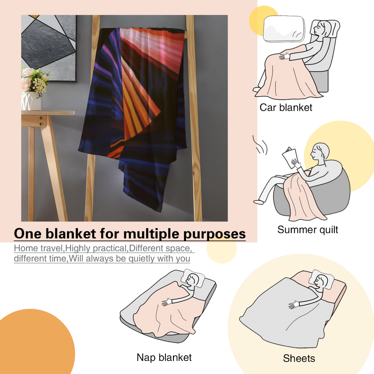 Pastel Multicolor Whimsical Decor Plush Flannel Throw ¨C Tangerine Ripple Edition