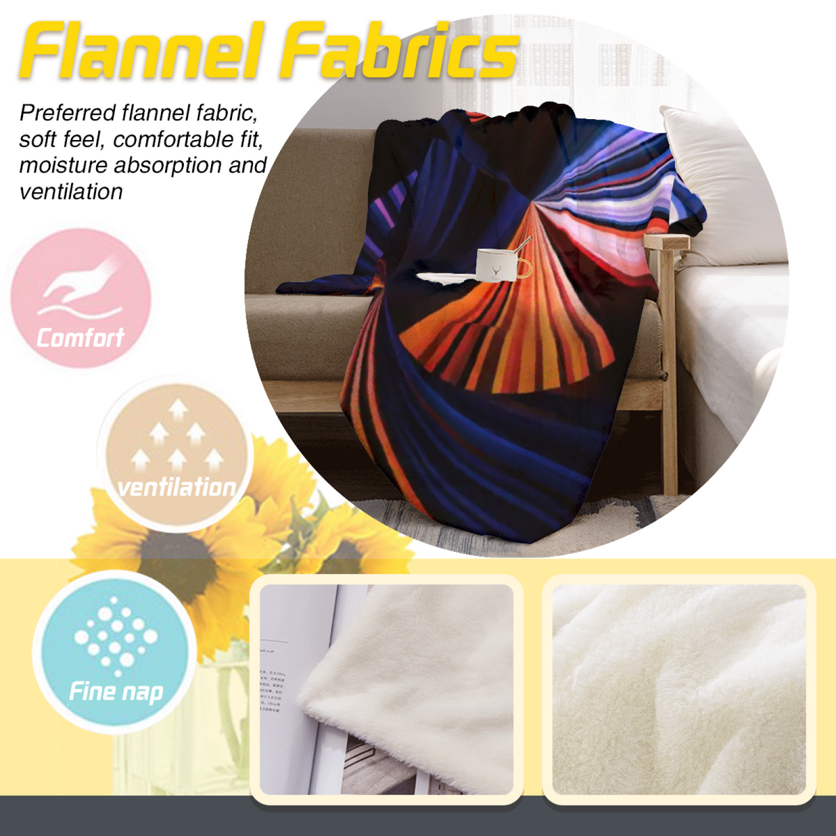 Pastel Multicolor Whimsical Decor Plush Flannel Throw ¨C Tangerine Ripple Edition