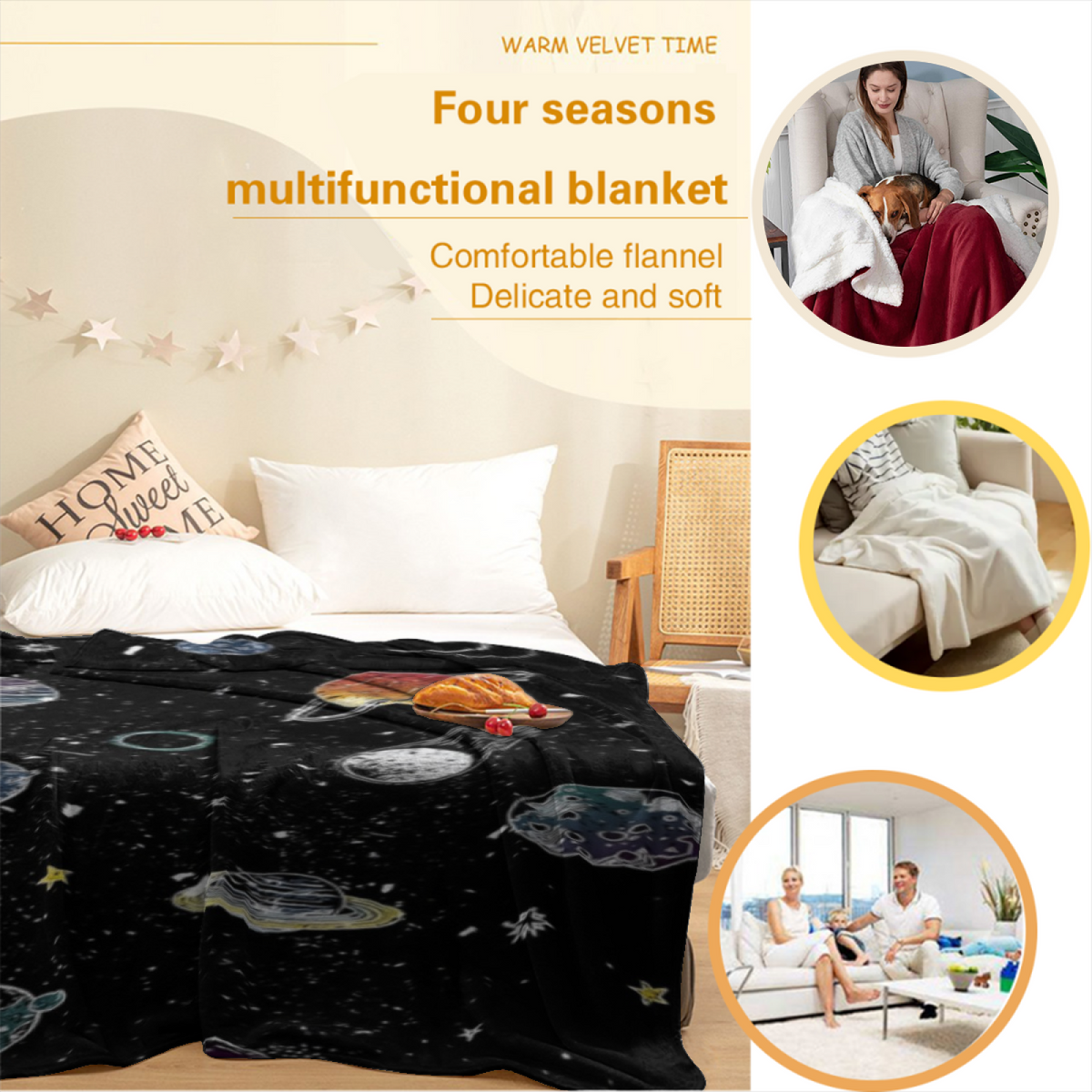 Dewdrop Jubilee Inspired Cozy Flannel Bed Blanket ¨C Soft Neutral Palette