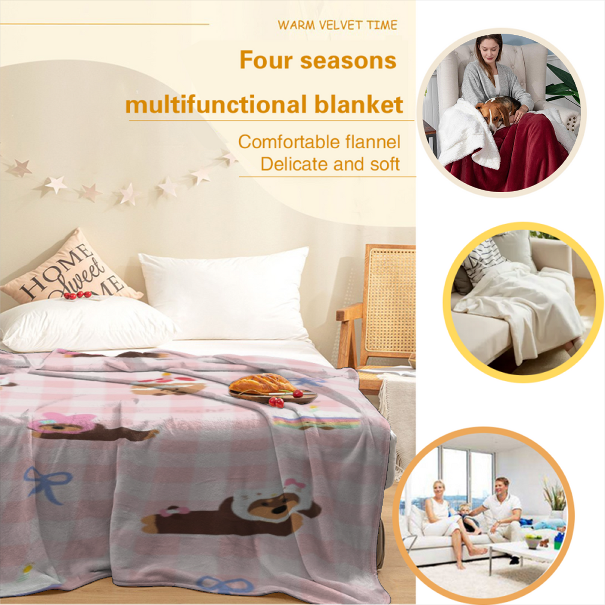 Pastel Sweet Treat Grid Lightweight Flannel Throw