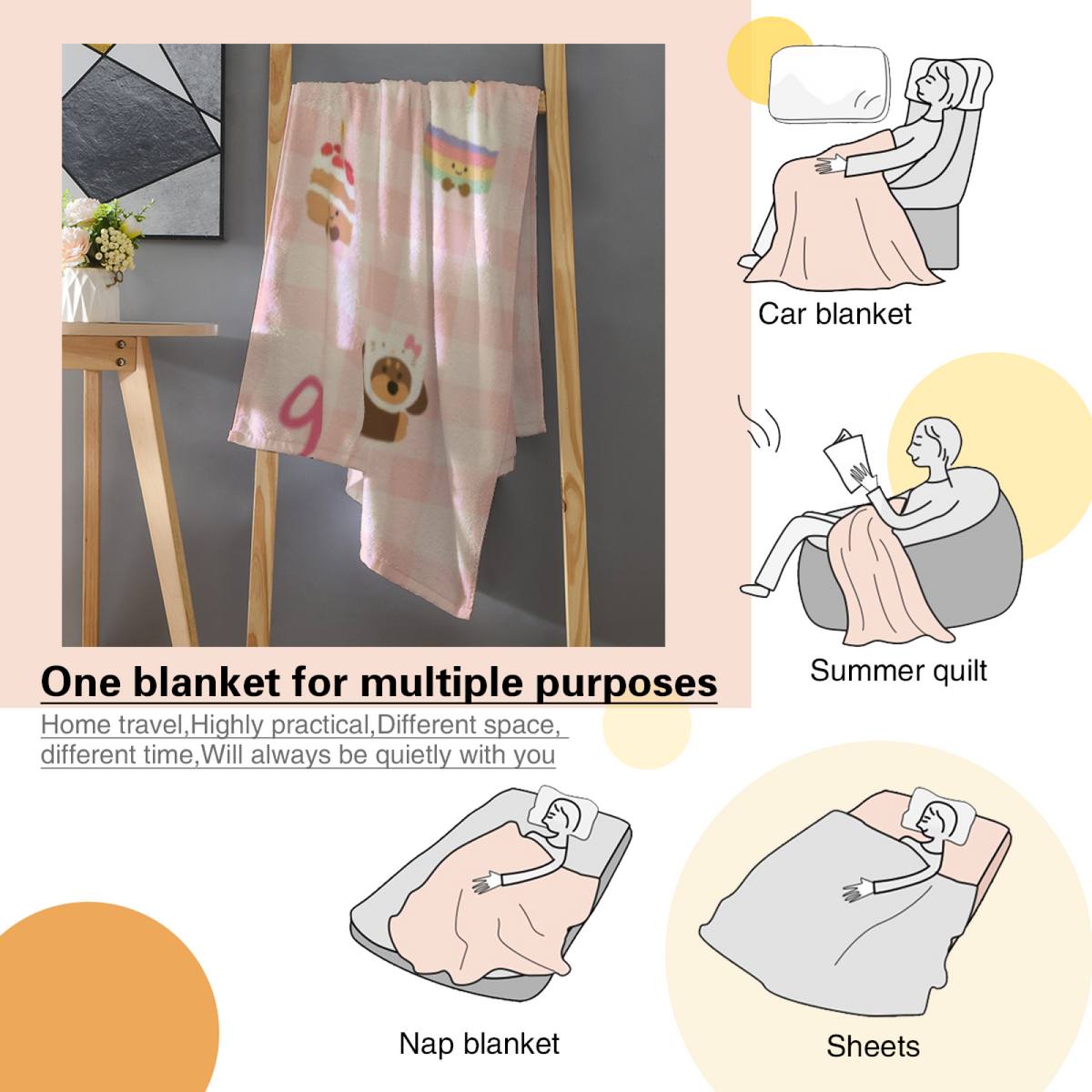 Pastel Sweet Treat Grid Lightweight Flannel Throw