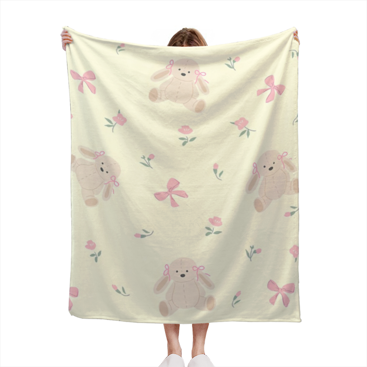 Flannel Throw Blanket with Watercolor Fern Cozy Cottage Artwork
