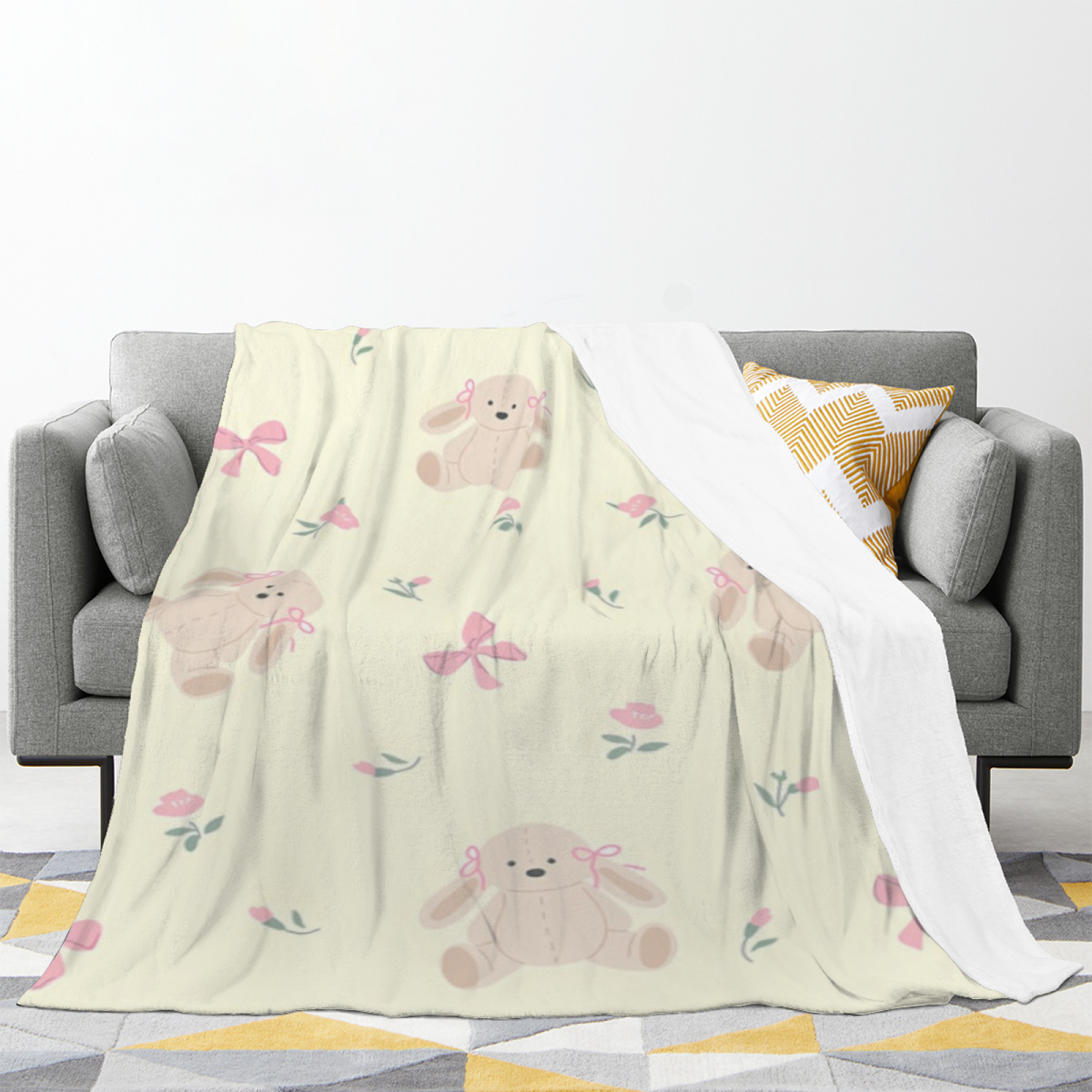Flannel Throw Blanket with Watercolor Fern Cozy Cottage Artwork
