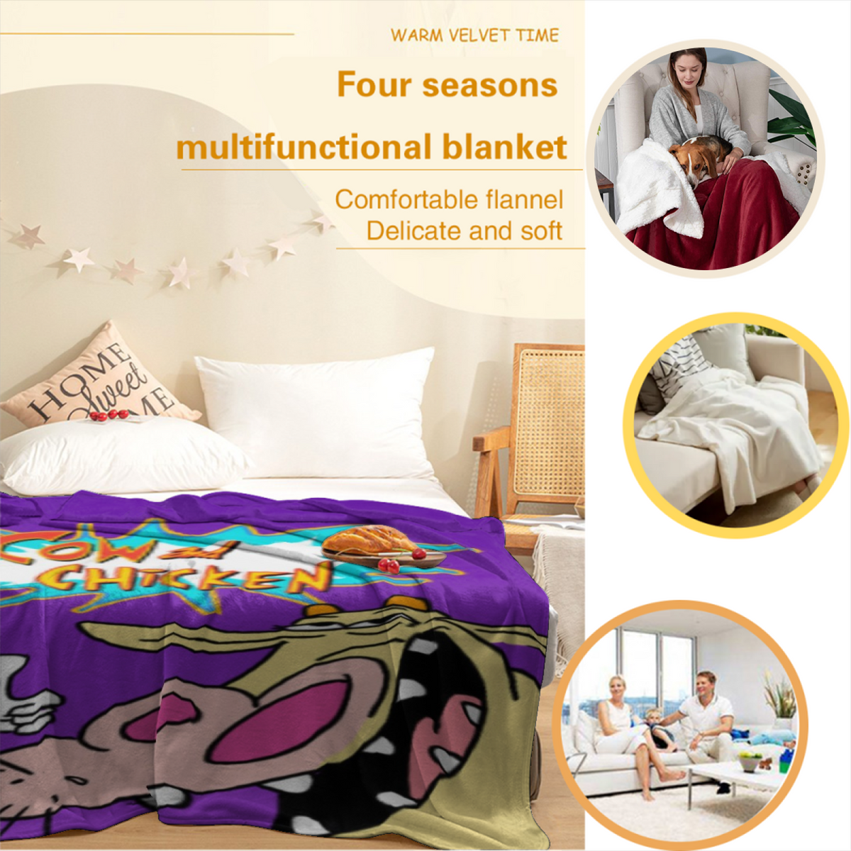 Desert Wonder Expressive Print Cozy Flannel Bed Blanket in Rich Multicolor