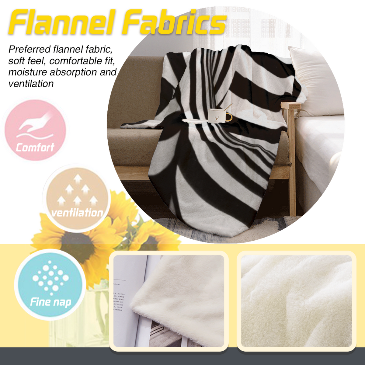 Zephyr Petal Soft Neutral Eclectic Plush Flannel Throw
