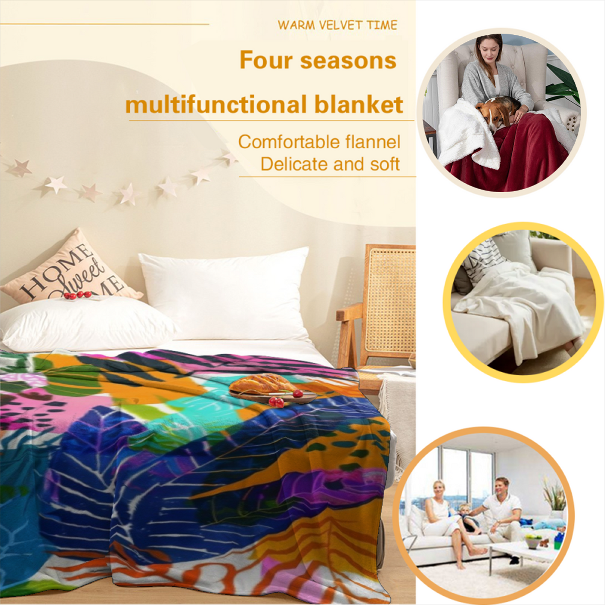Soft Neutral Moonlit Meadow Flannel Throw Blanket