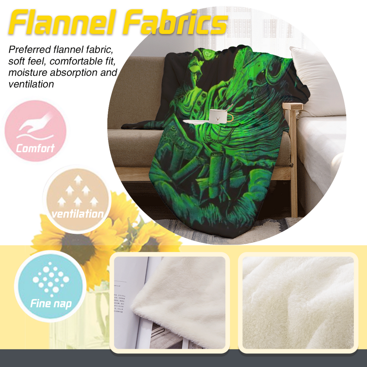 Hazy Tapestry Muted Sage Art Flannel Throw Blanket