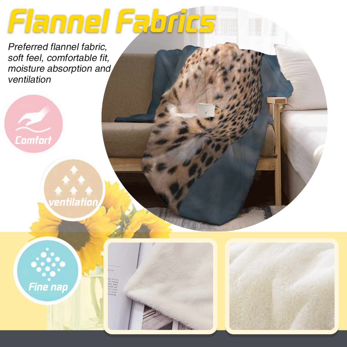 Ember Vista Soft Neutral Retro Cozy Flannel Bed Blanket