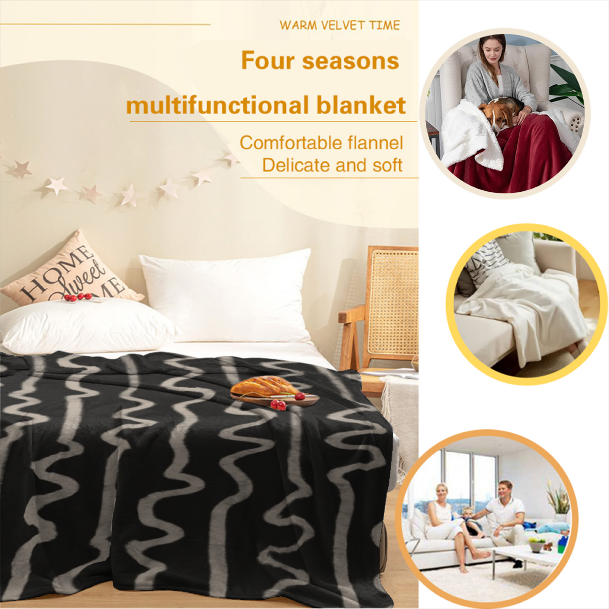 Lagoon Blossom Inspired Cozy Flannel Bed Blanket ¨C Soft Neutral Palette