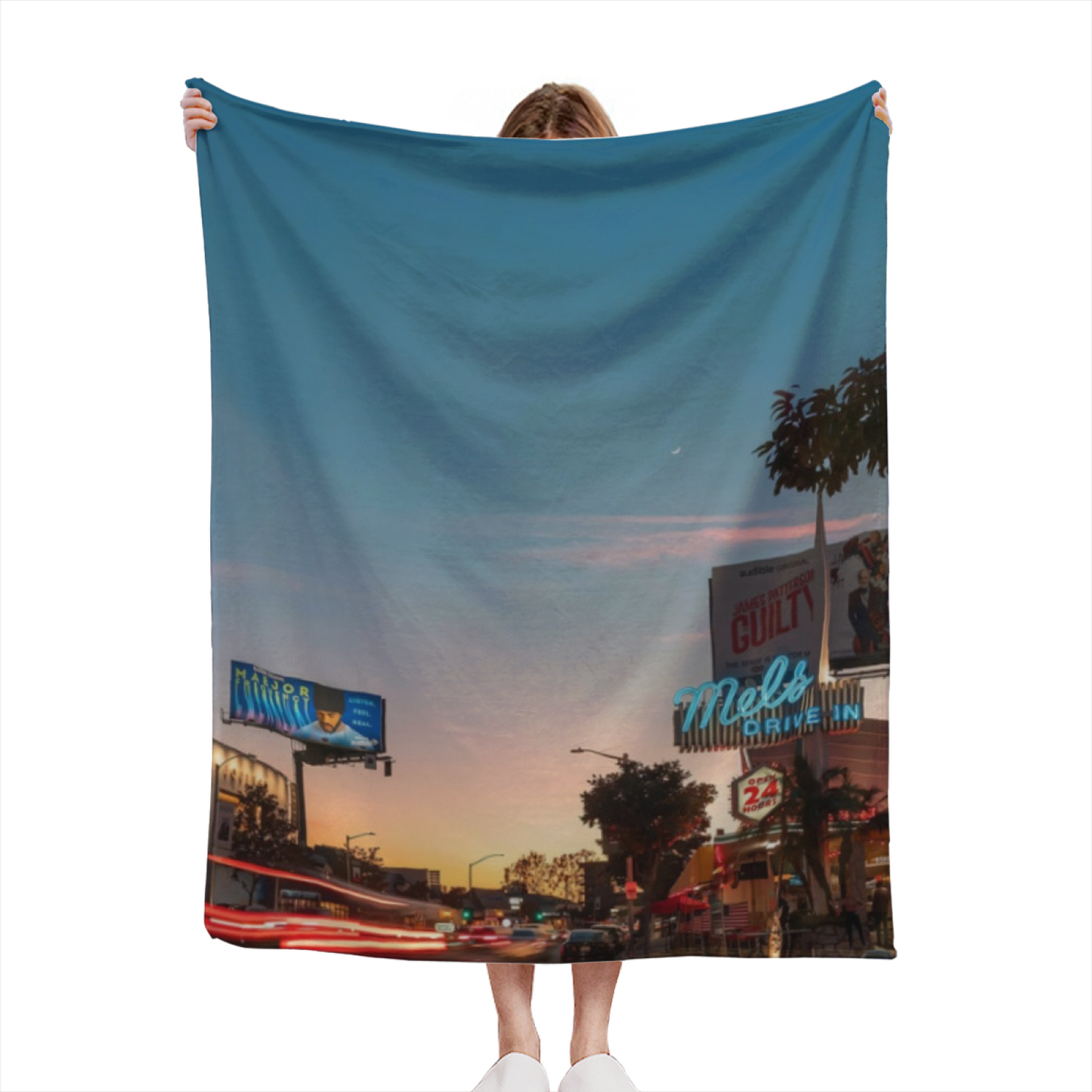 Los Angeles Street Flannel Throw Blanket ¨C Sunset Drive and Palm Trees