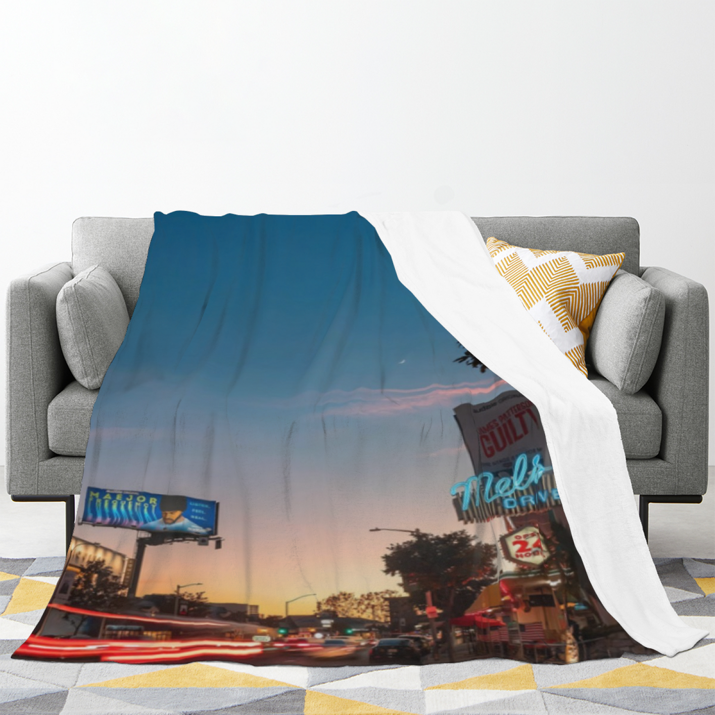 Los Angeles Street Flannel Throw Blanket ¨C Sunset Drive and Palm Trees