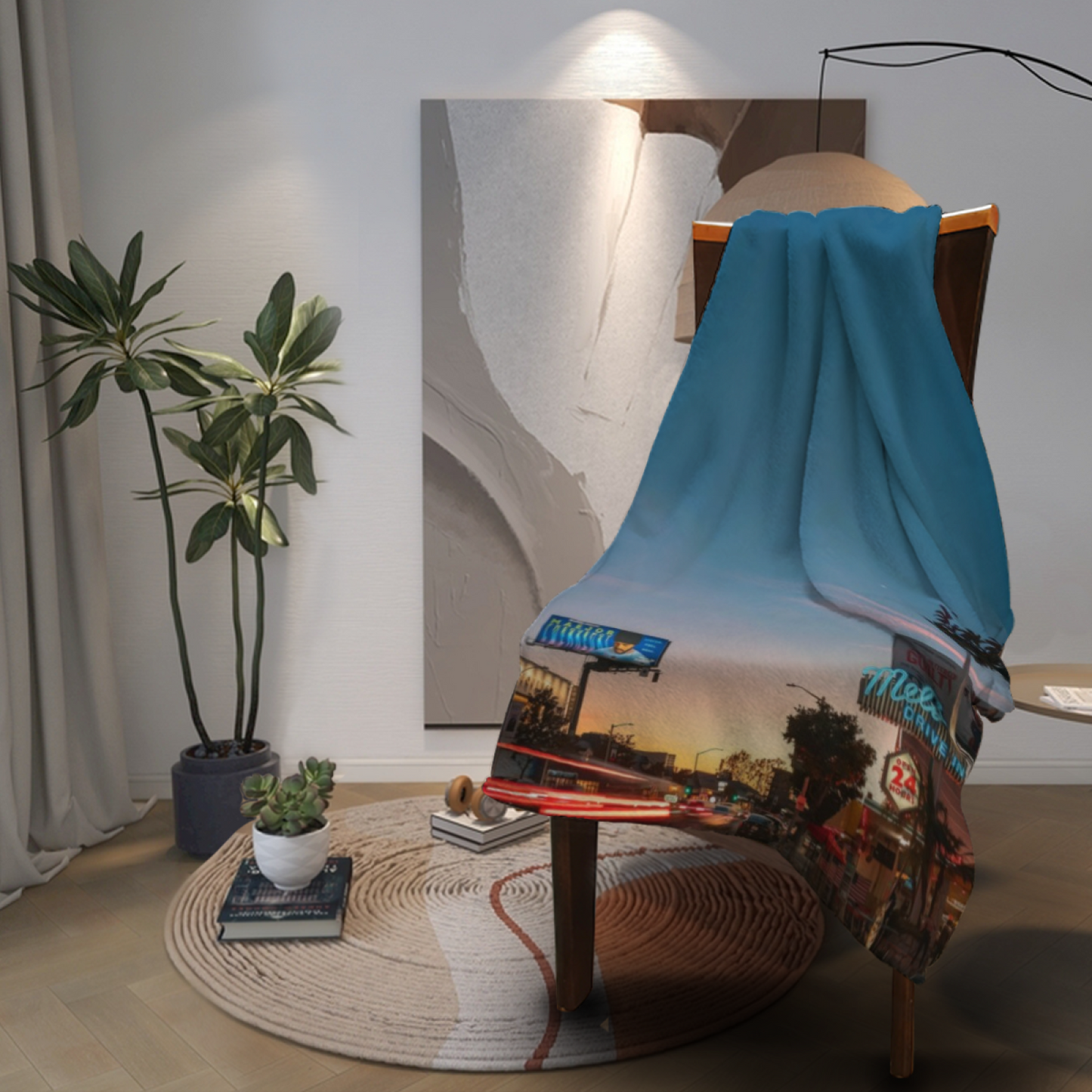 Los Angeles Street Flannel Throw Blanket ¨C Sunset Drive and Palm Trees