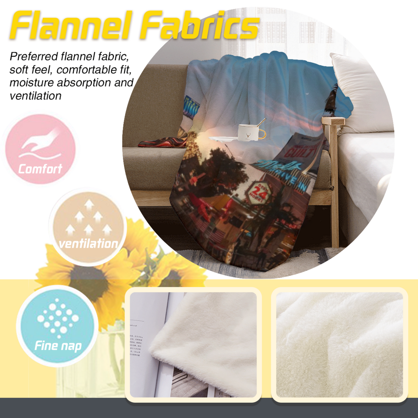 Los Angeles Street Flannel Throw Blanket ¨C Sunset Drive and Palm Trees