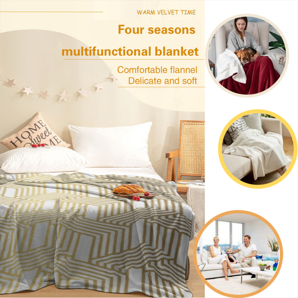 Alpine Harbor Pastel Multicolor Modern Art Decorative Flannel Blanket