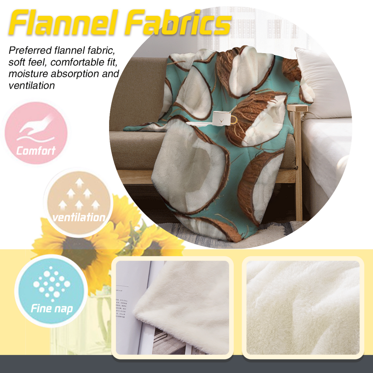 Hazy Fern Soft Neutral Modern Art Flannel Throw Blanket