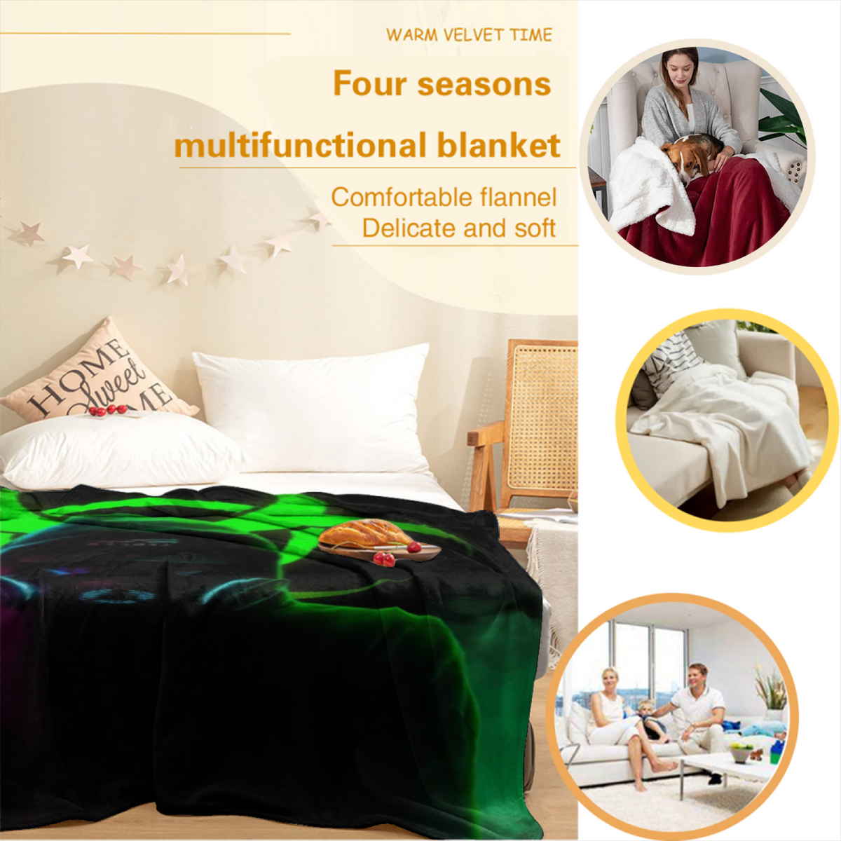 Sunwashed & Mirage Playful Graphic Plush Flannel Throw