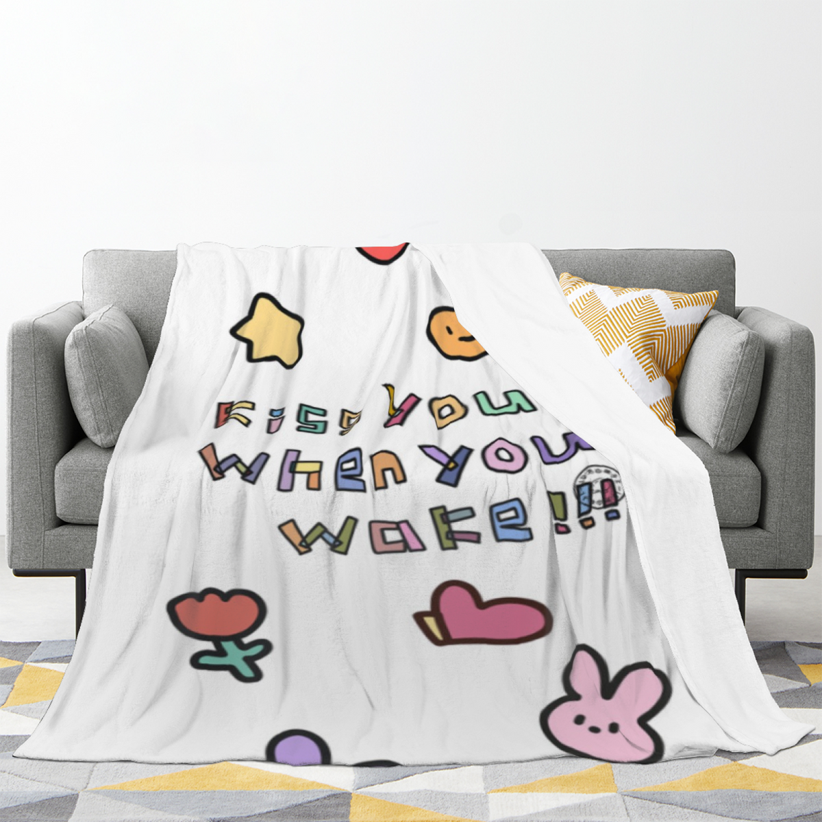 Positive Message Doodle Cozy Flannel Bed Blanket