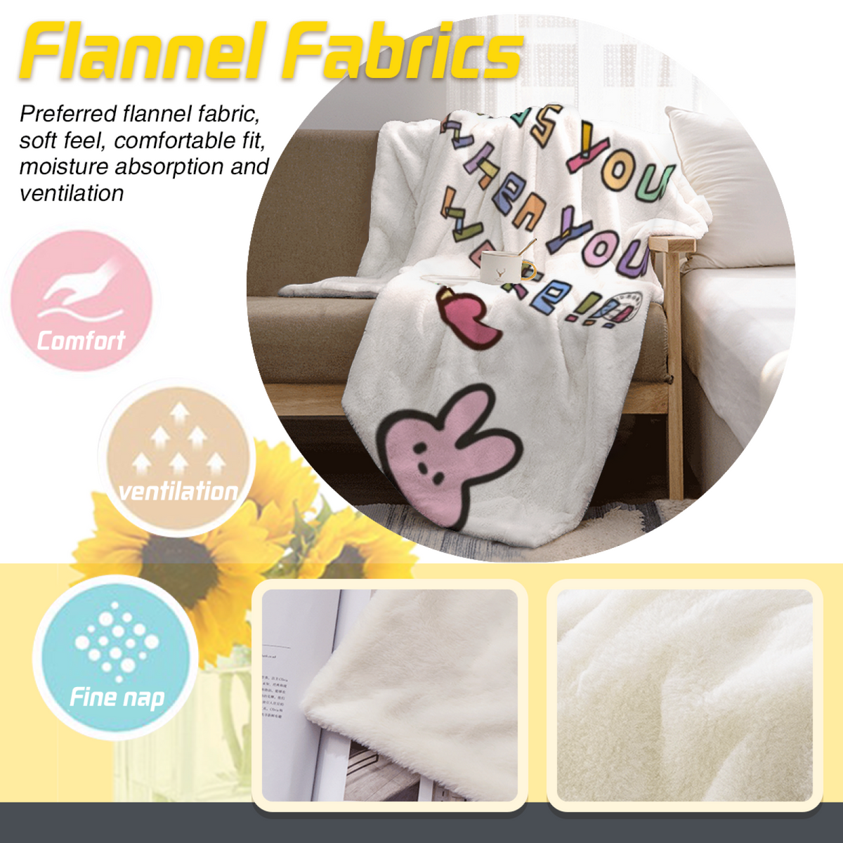 Positive Message Doodle Cozy Flannel Bed Blanket