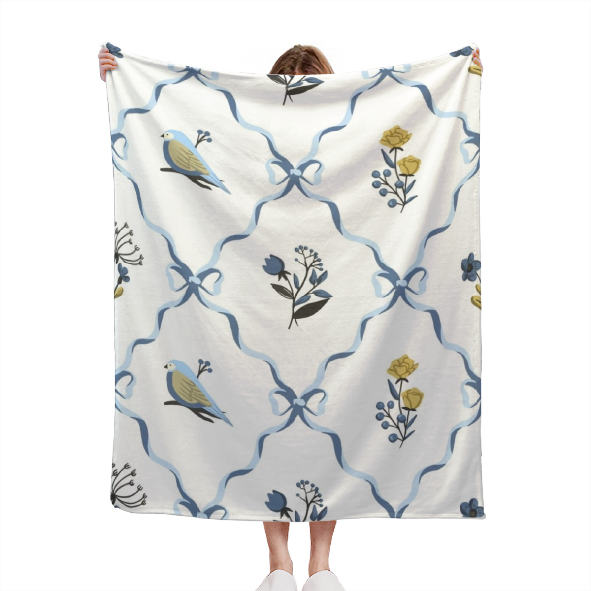 Marigold Thicket Expressive Print Cozy Flannel Bed Blanket in Creamy Ivory