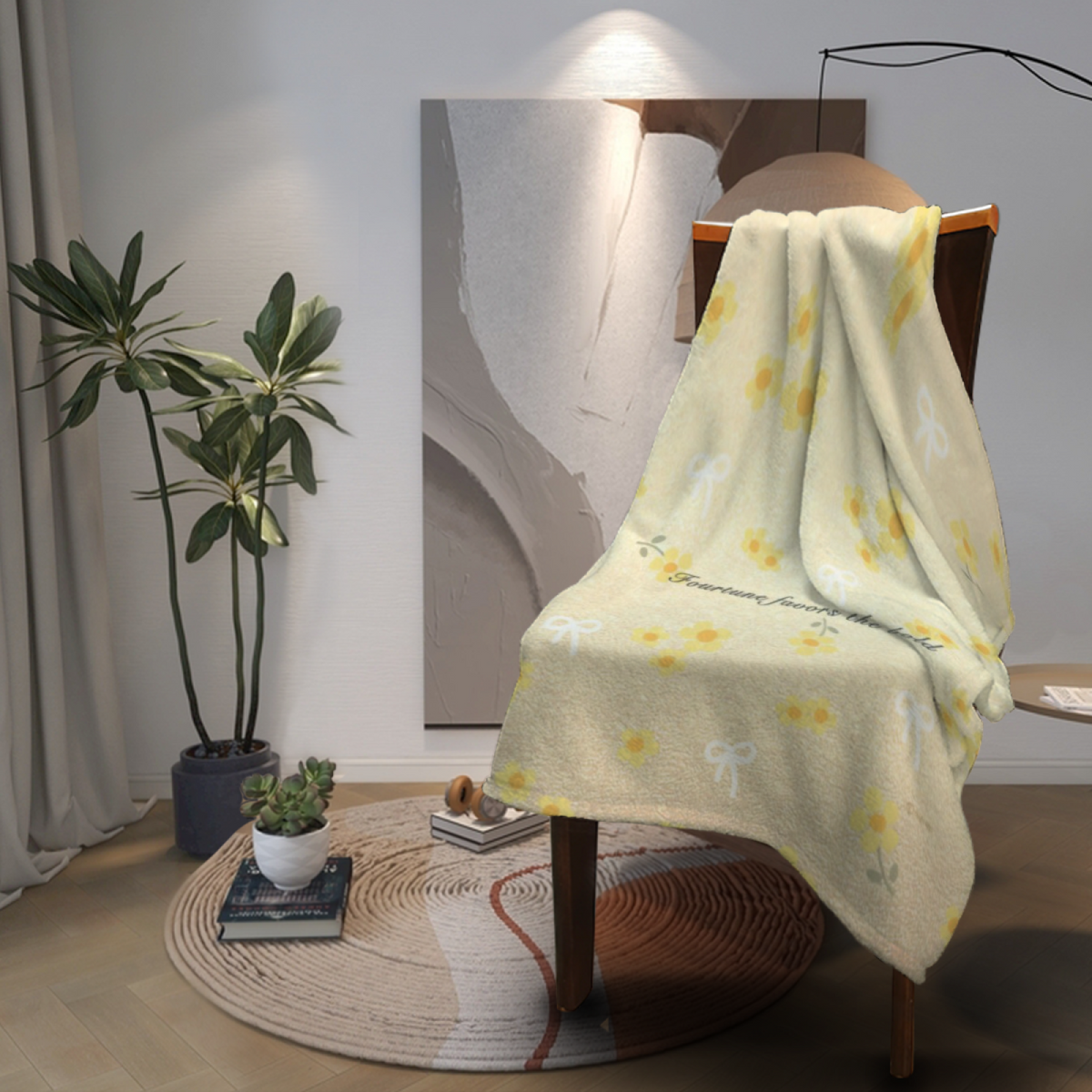Coral Odyssey Soft Neutral Art Lightweight Flannel Throw