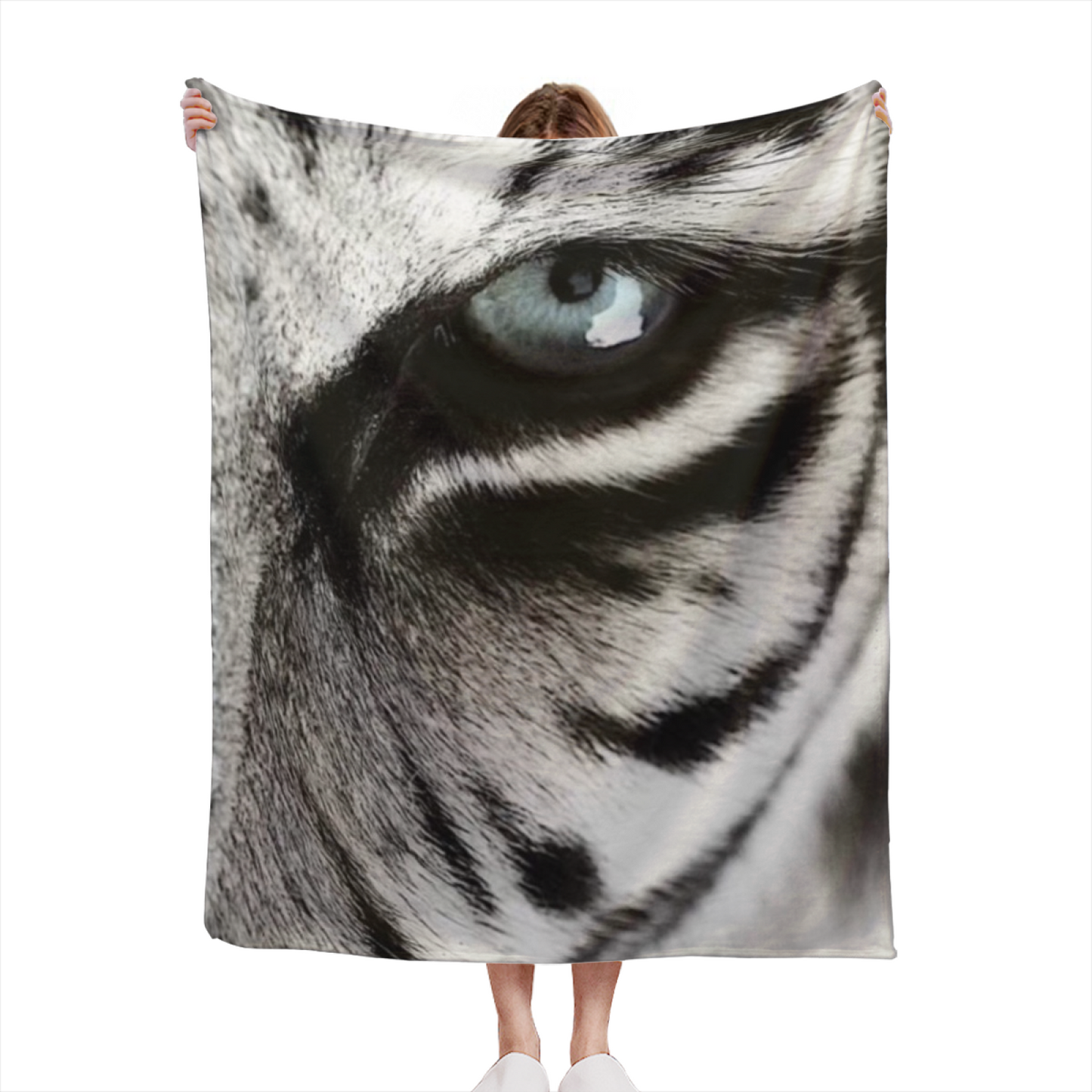 Monochrome Tiger Eye Flannel Throw Blanket ¨C Close-Up Black and White Wildlife Print