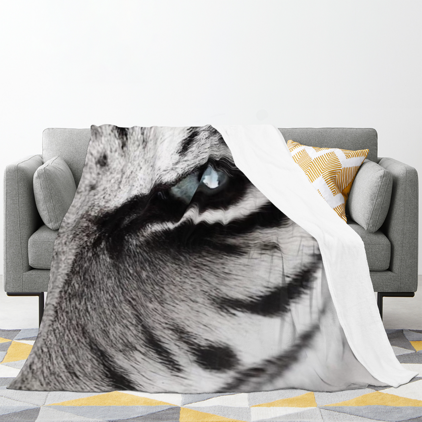 Monochrome Tiger Eye Flannel Throw Blanket ¨C Close-Up Black and White Wildlife Print