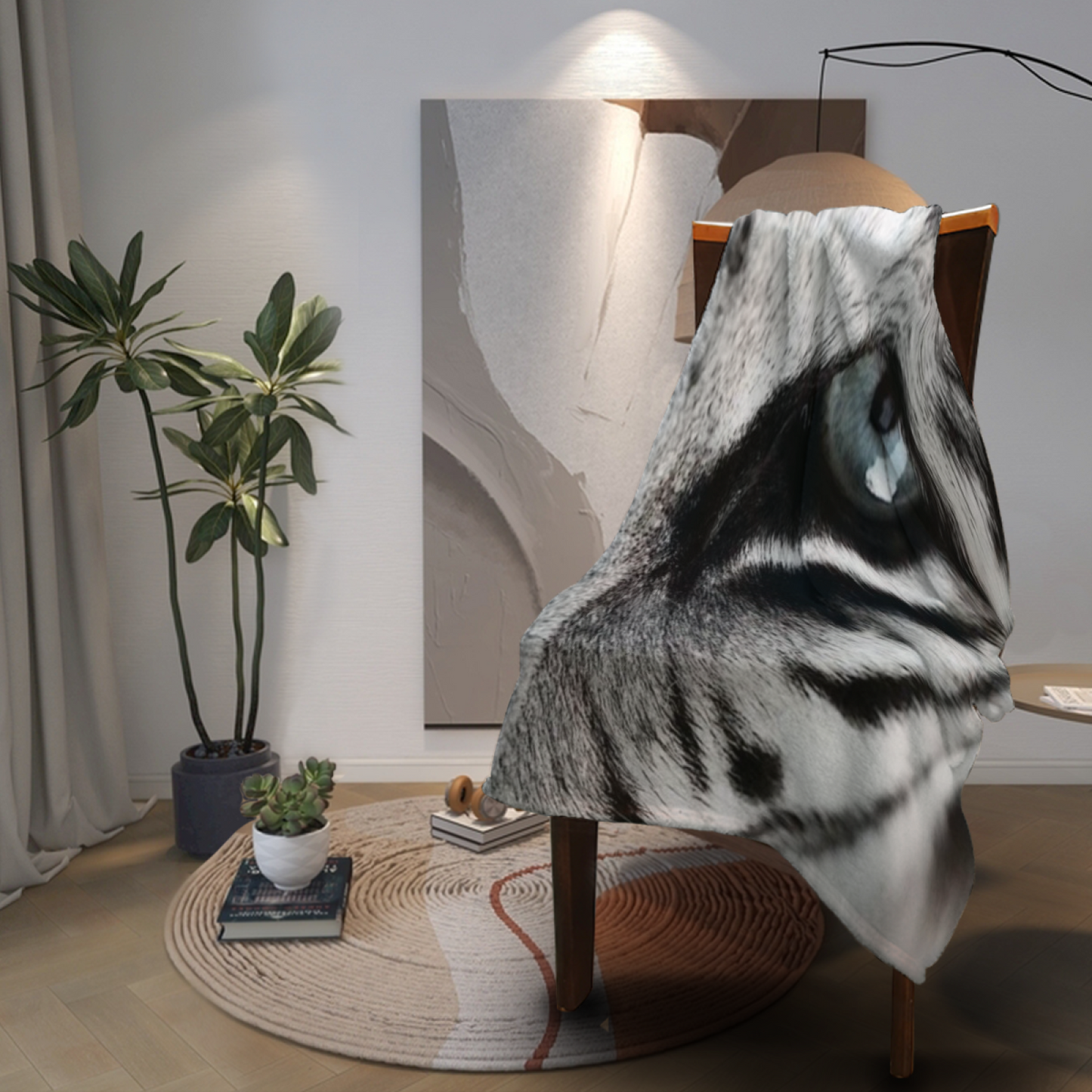 Monochrome Tiger Eye Flannel Throw Blanket ¨C Close-Up Black and White Wildlife Print