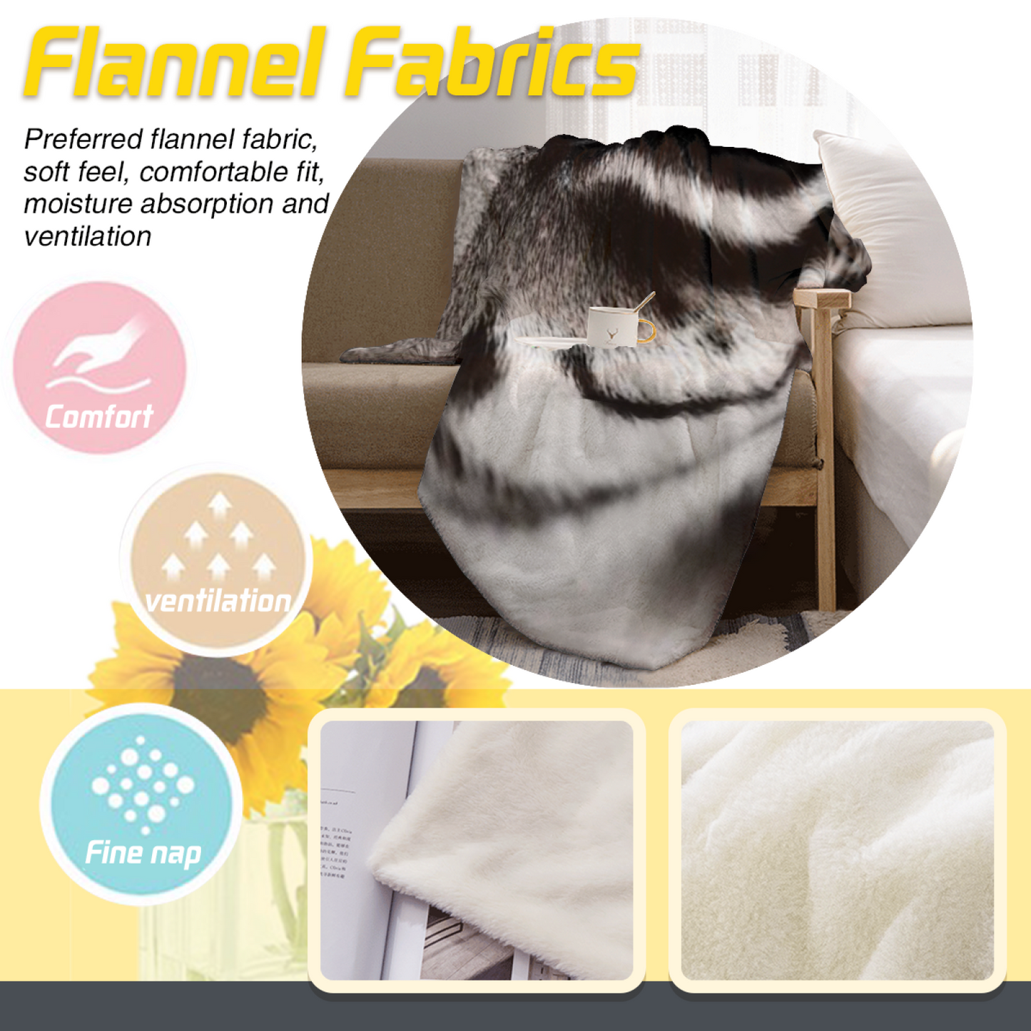 Monochrome Tiger Eye Flannel Throw Blanket ¨C Close-Up Black and White Wildlife Print