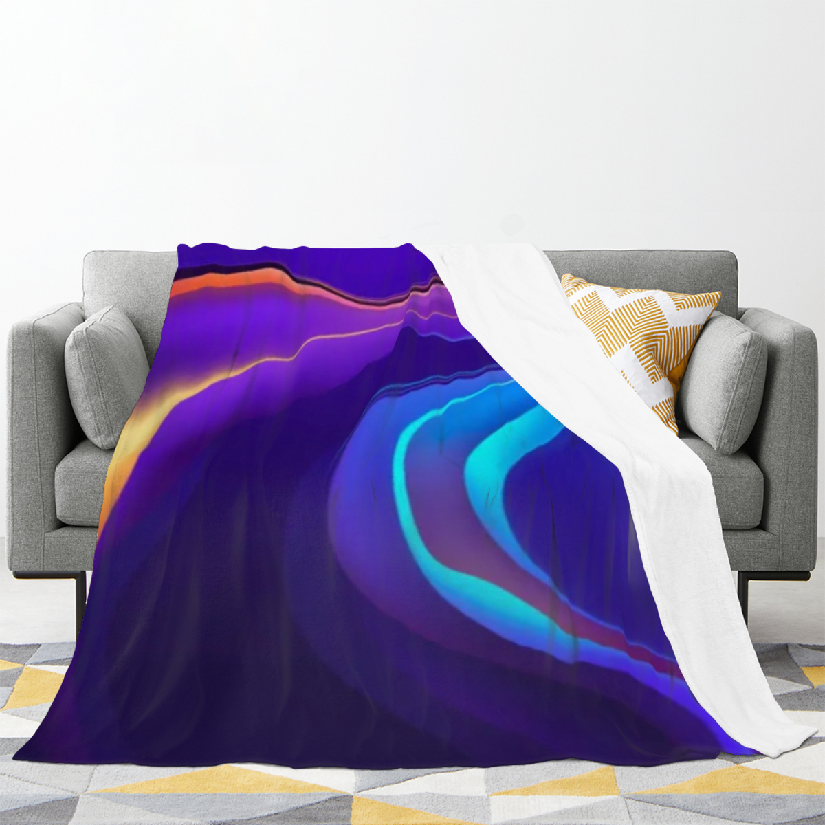 Cosmic Solstice Muted Sage Art Flannel Throw Blanket