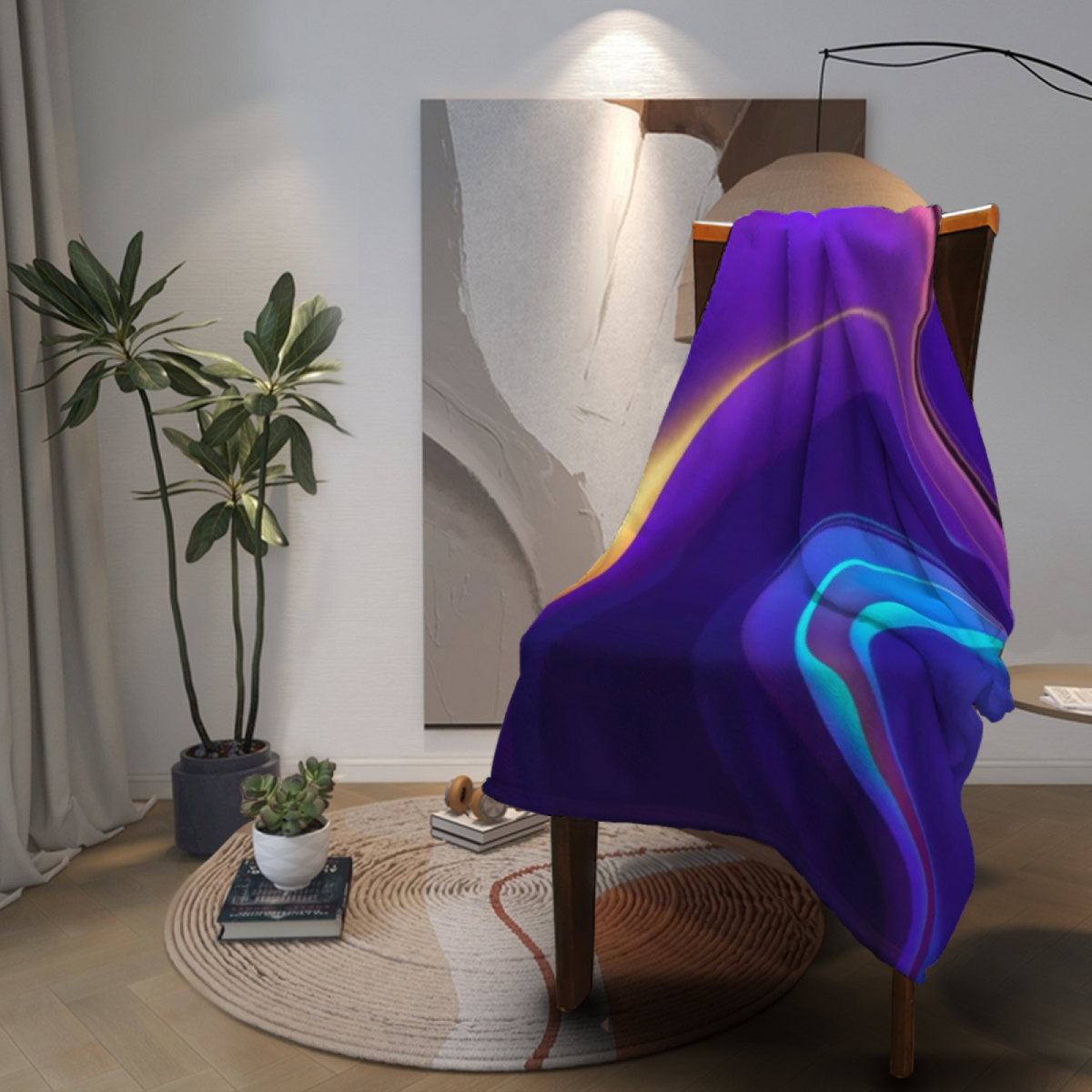Cosmic Solstice Muted Sage Art Flannel Throw Blanket