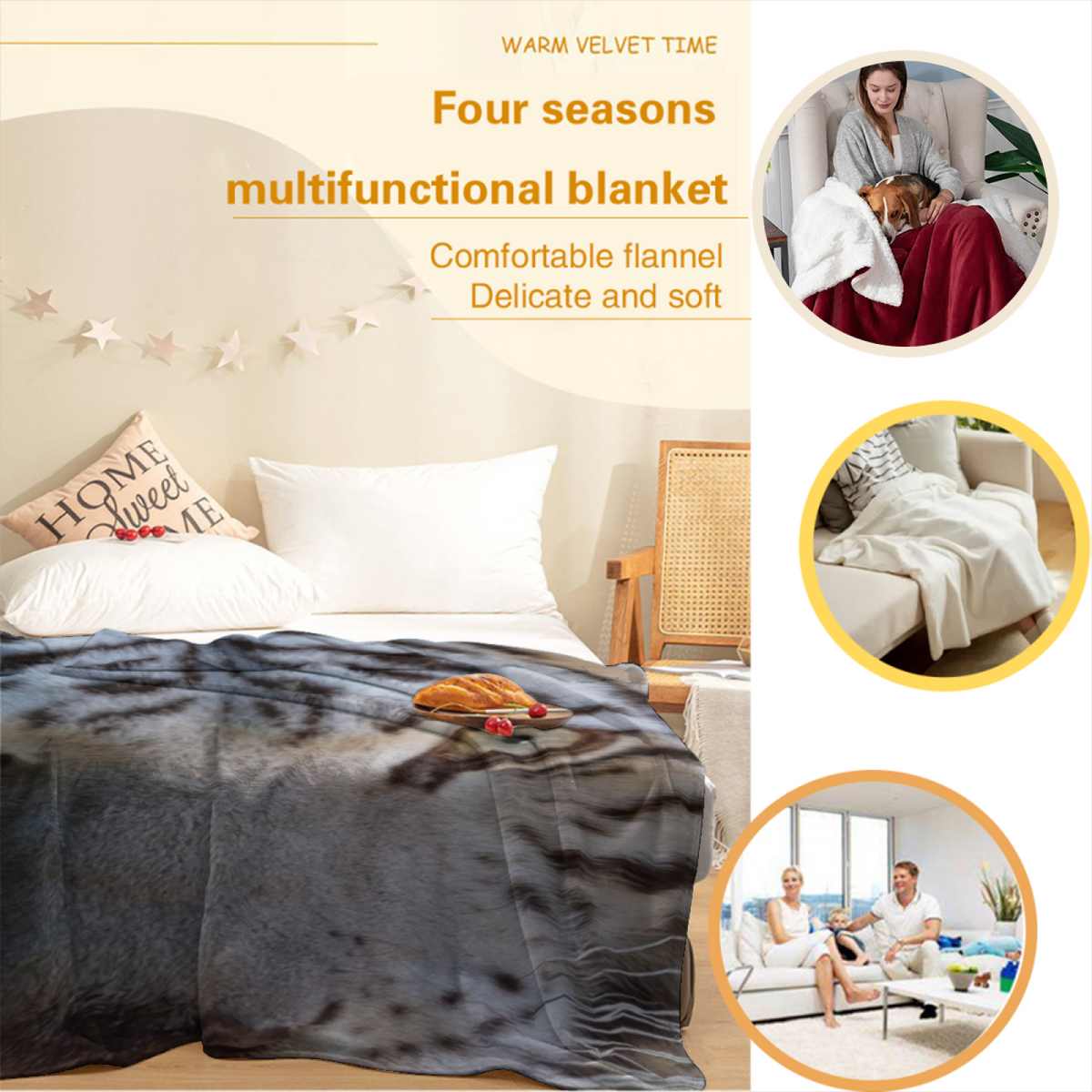 Moonlit Horizon Soft Neutral Art Decorative Flannel Blanket