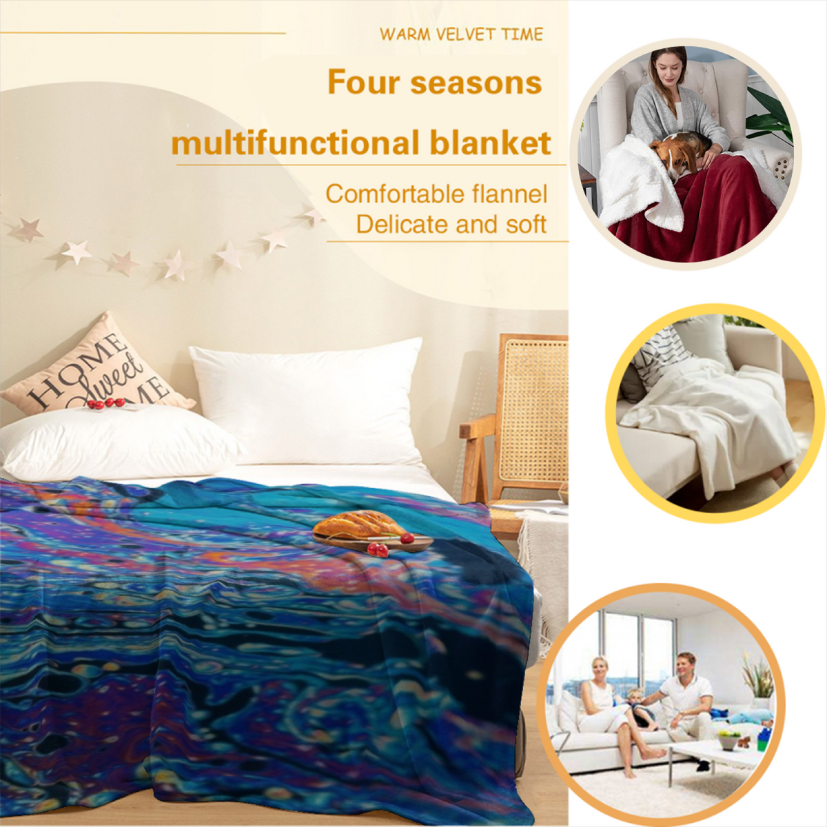 Cozy Ocean Blue Saffron Drift Decorative Flannel Blanket
