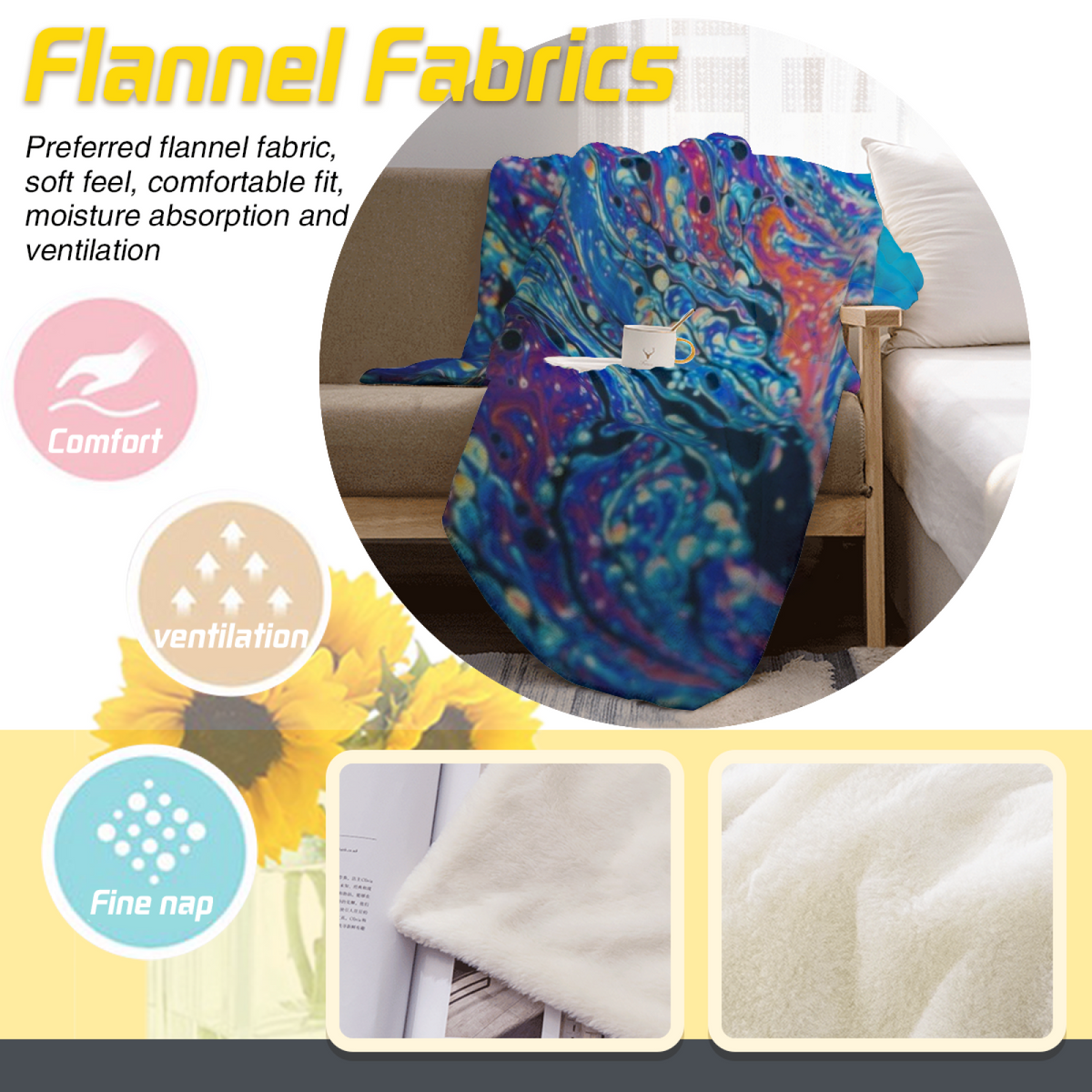 Cozy Ocean Blue Saffron Drift Decorative Flannel Blanket