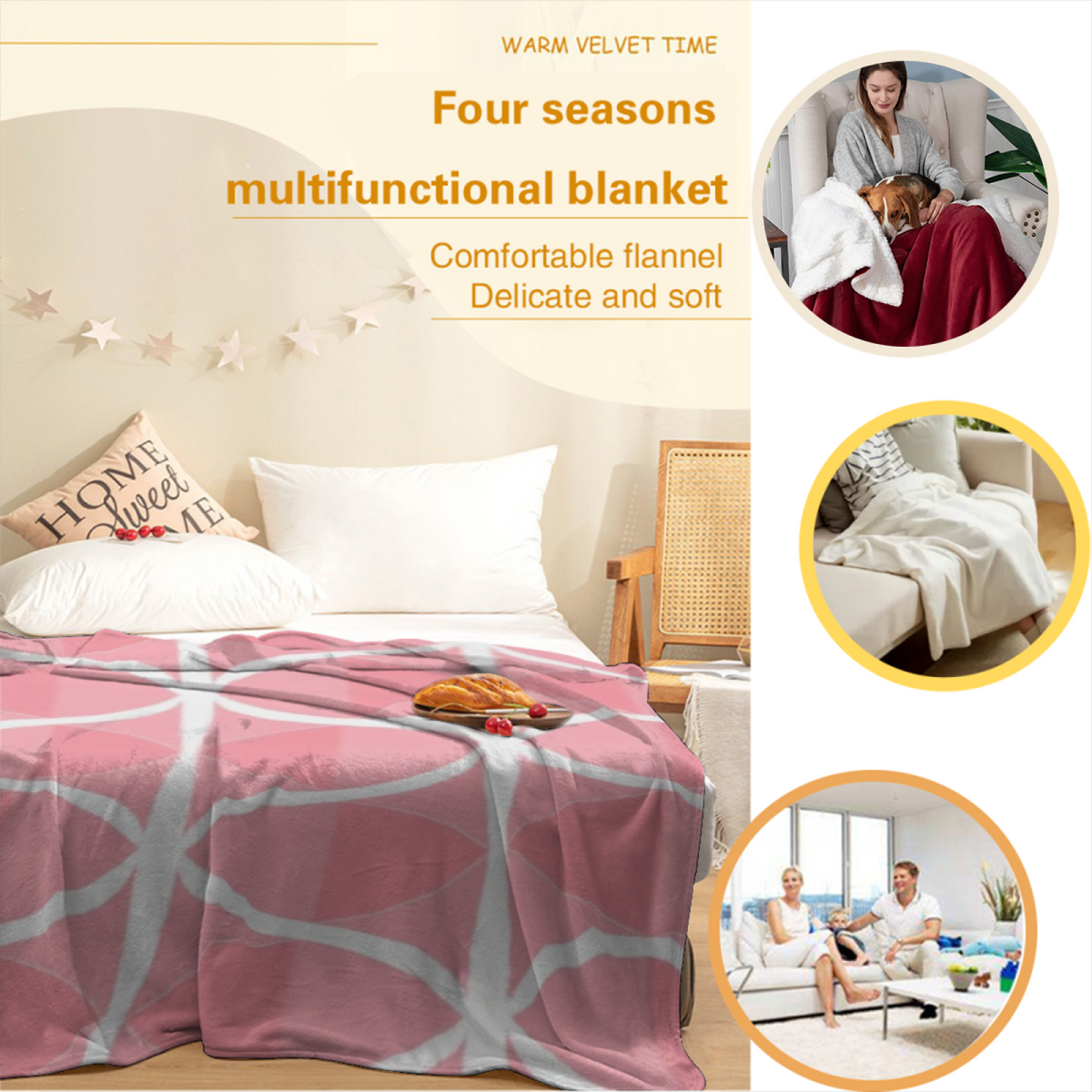 Serene Tapestry Expressive Print Flannel Sofa Throw in Pastel Multicolor
