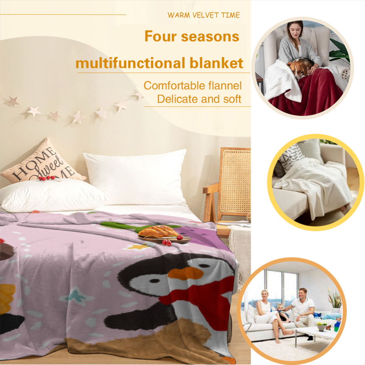 Winter Woodland Animal Party Flannel Throw Blanket