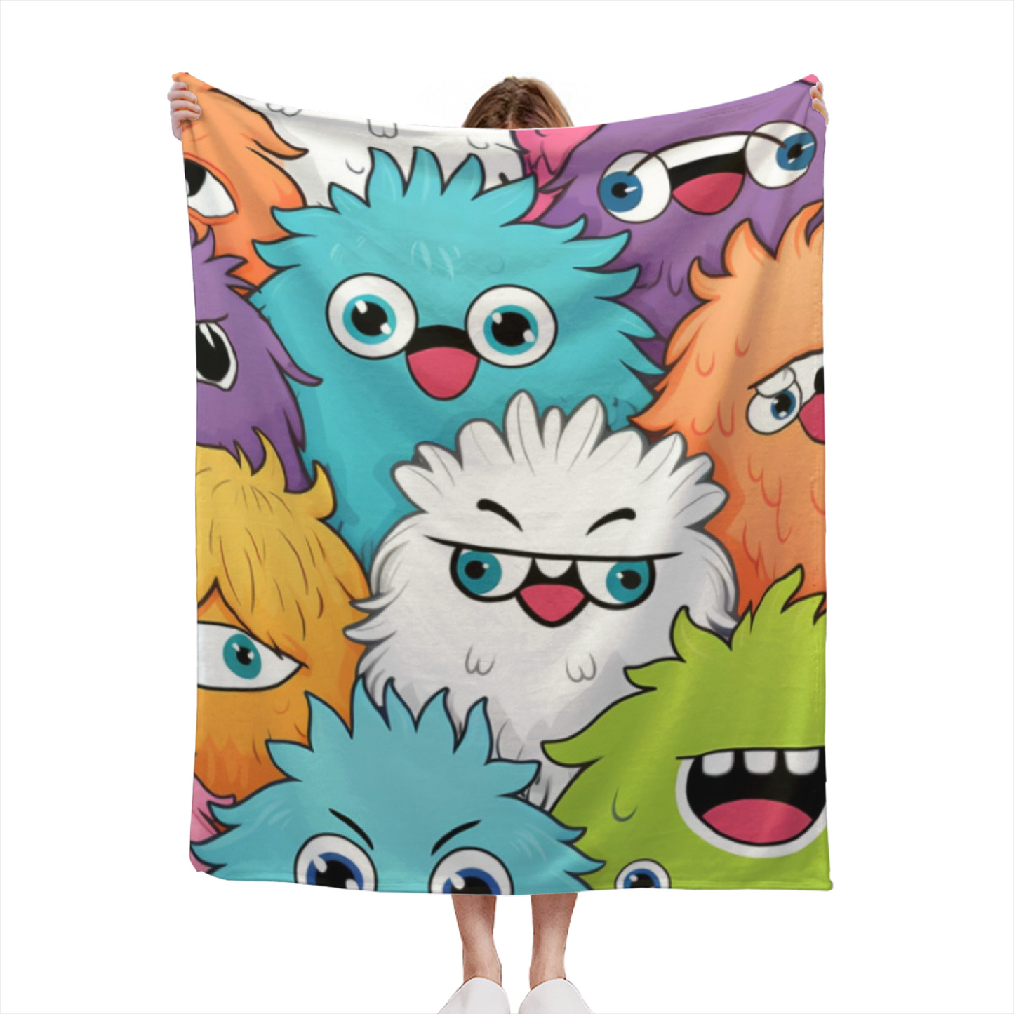 Colorful Cartoon Monster Flannel Throw Blanket ¨C Fun Multicolor Character Design