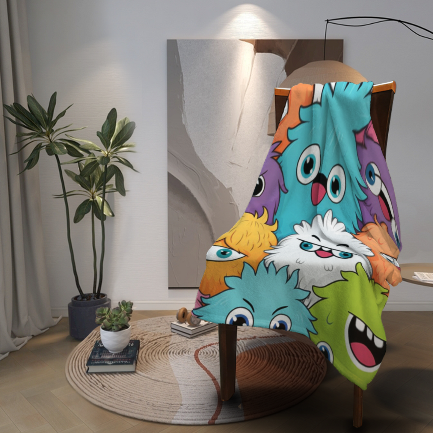 Colorful Cartoon Monster Flannel Throw Blanket ¨C Fun Multicolor Character Design