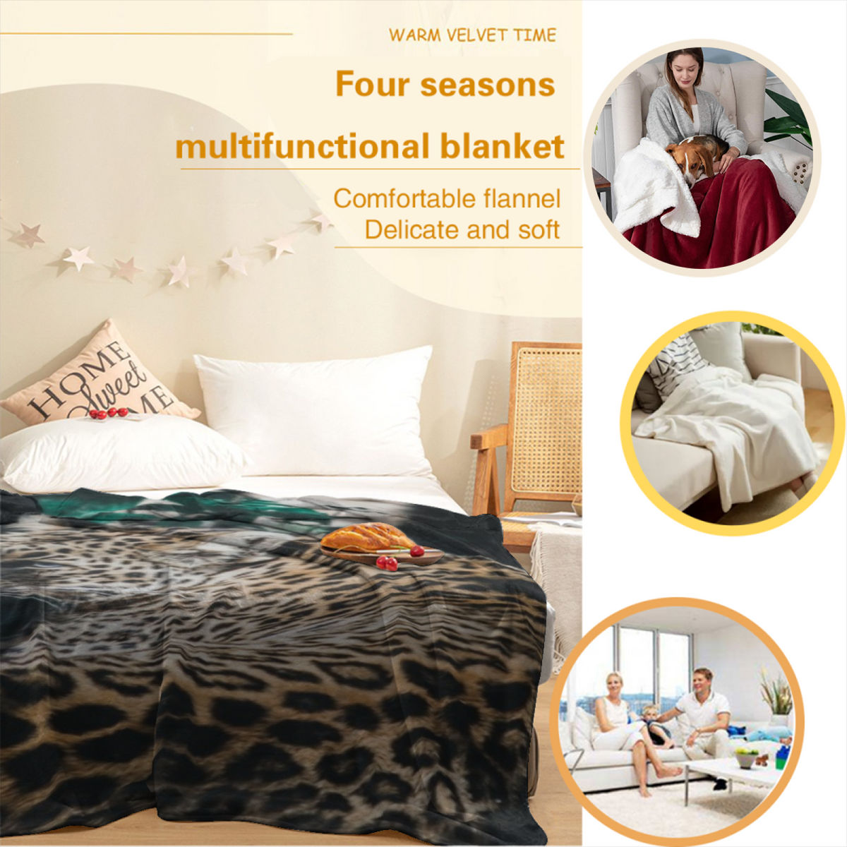 Orchid Whimsy Soft Neutral Modern Cozy Flannel Bed Blanket