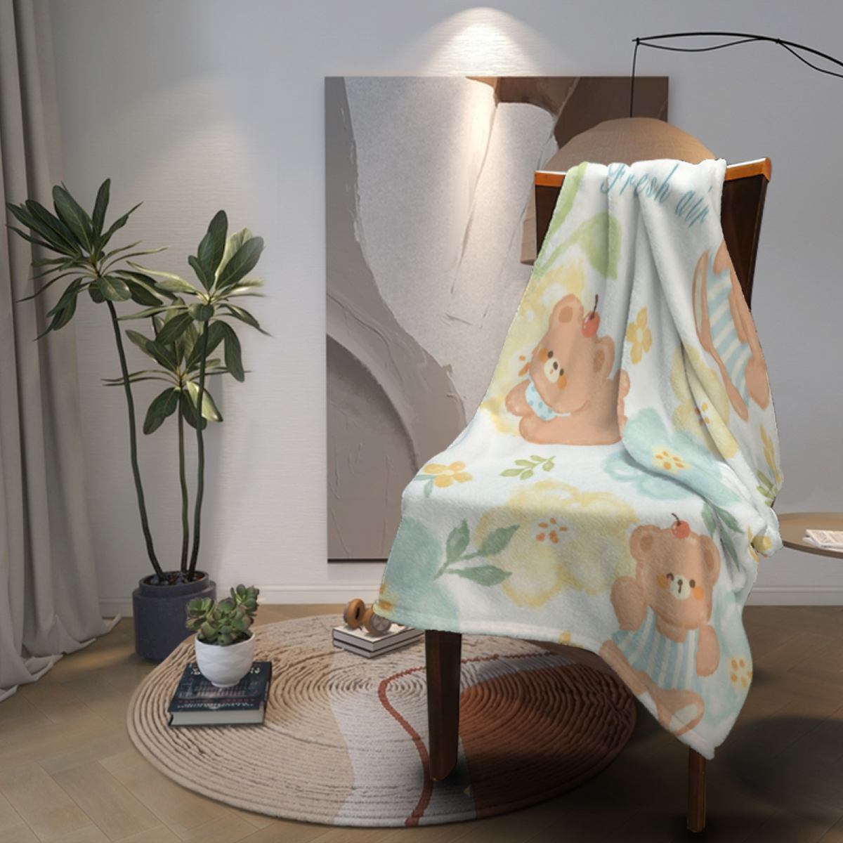 Copper Wander Creamy Ivory Modern Art Flannel Throw Blanket